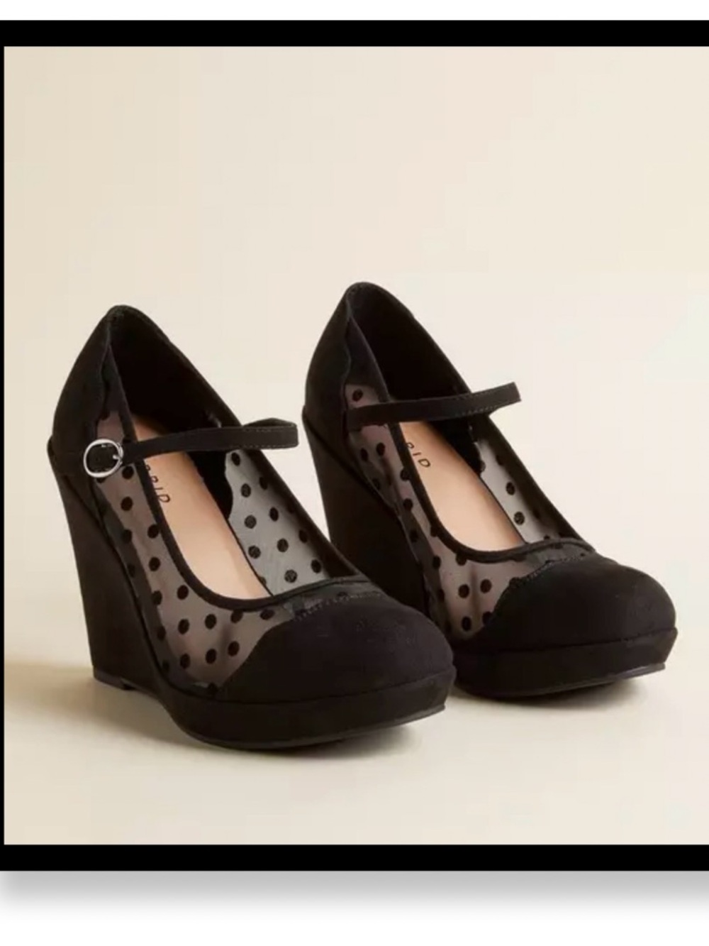🆕 Black Polka Dot Mesh Wedge Women’s 
Shoes